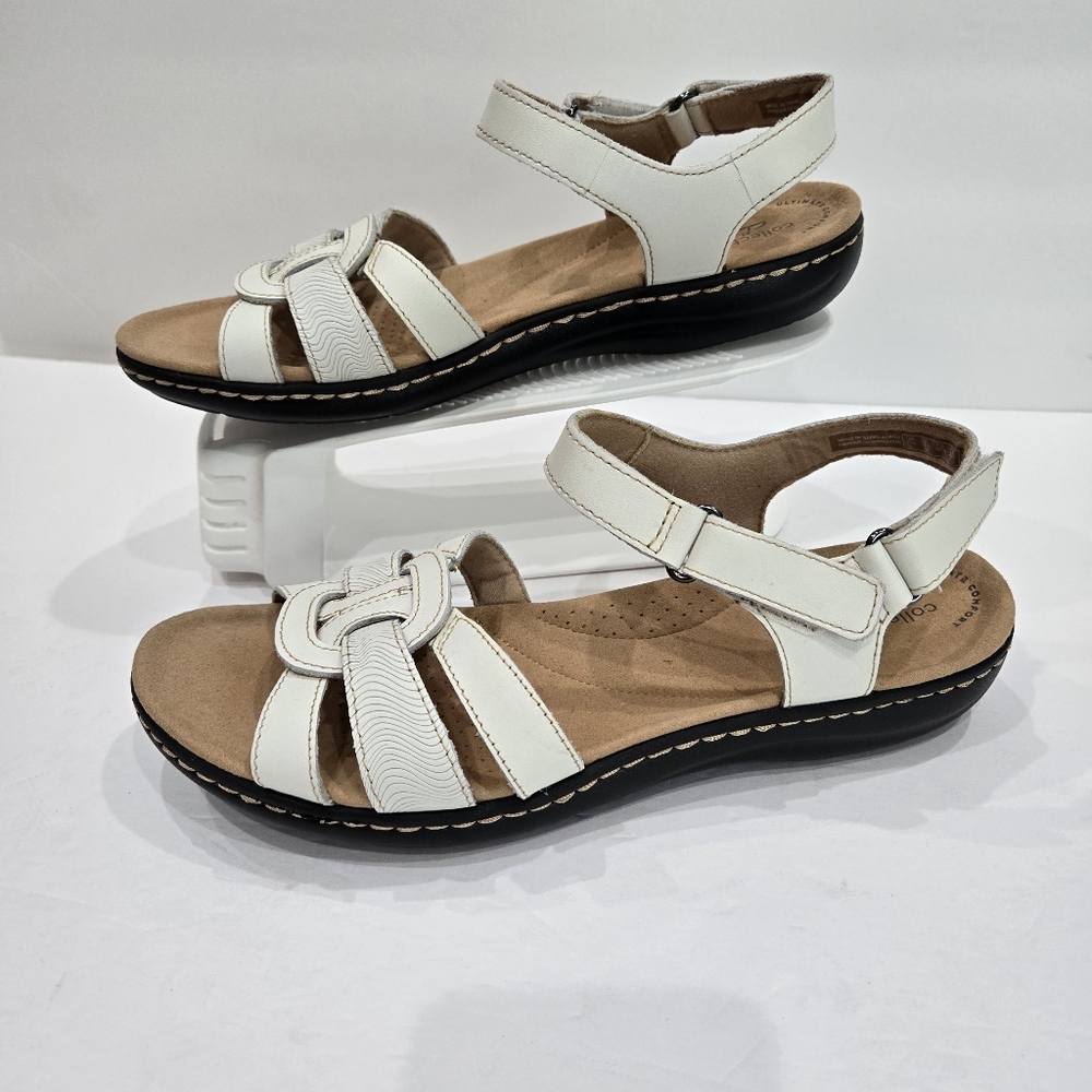 Clarks Collection Cream Strappy Hook & Loop Adjustable Women's Sandals Size 10